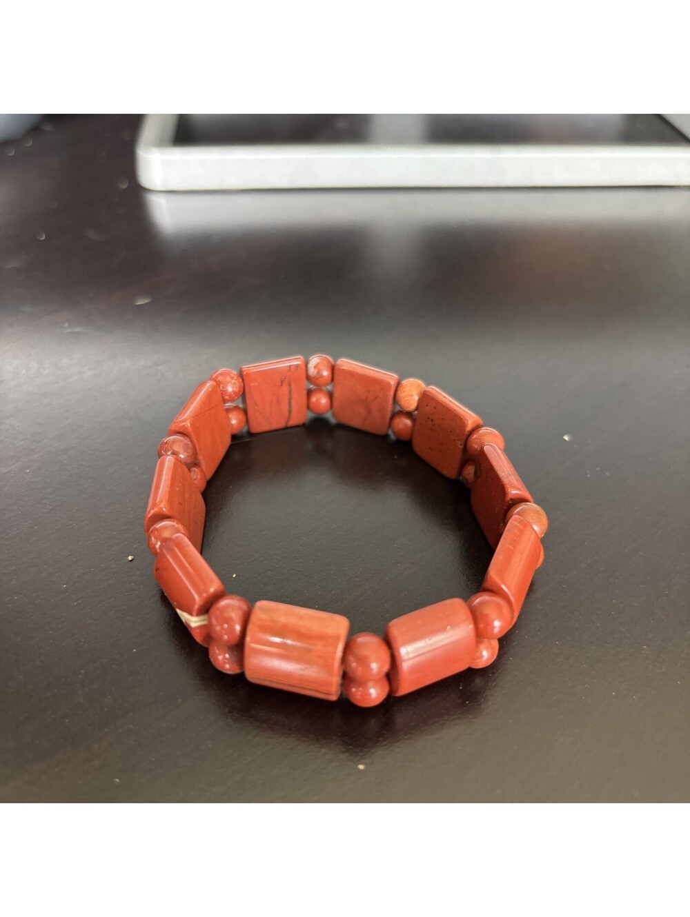 Red Jasper bracelet 8" Orange Beads Stretches Natural Gemstone NEW Estate
